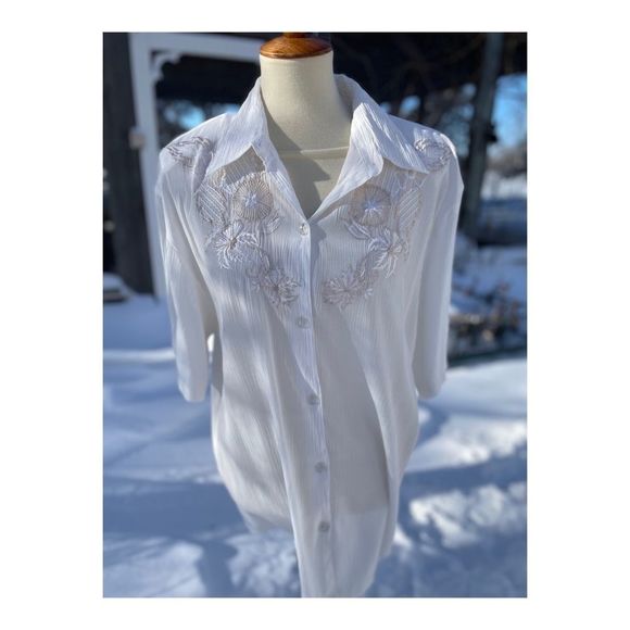 Vintage Cottagecore Blouse Short Sleeve Embroidery Sz 1X - Picture 2 of 12